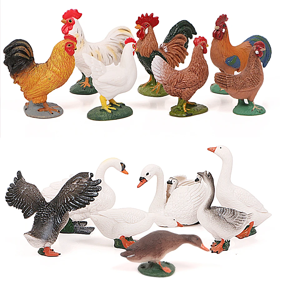 Simulation Farm Poultry Animal model Chicken Fowl Duck Goose Rooster Action figures plastic Figurines Farm series Kids Toys