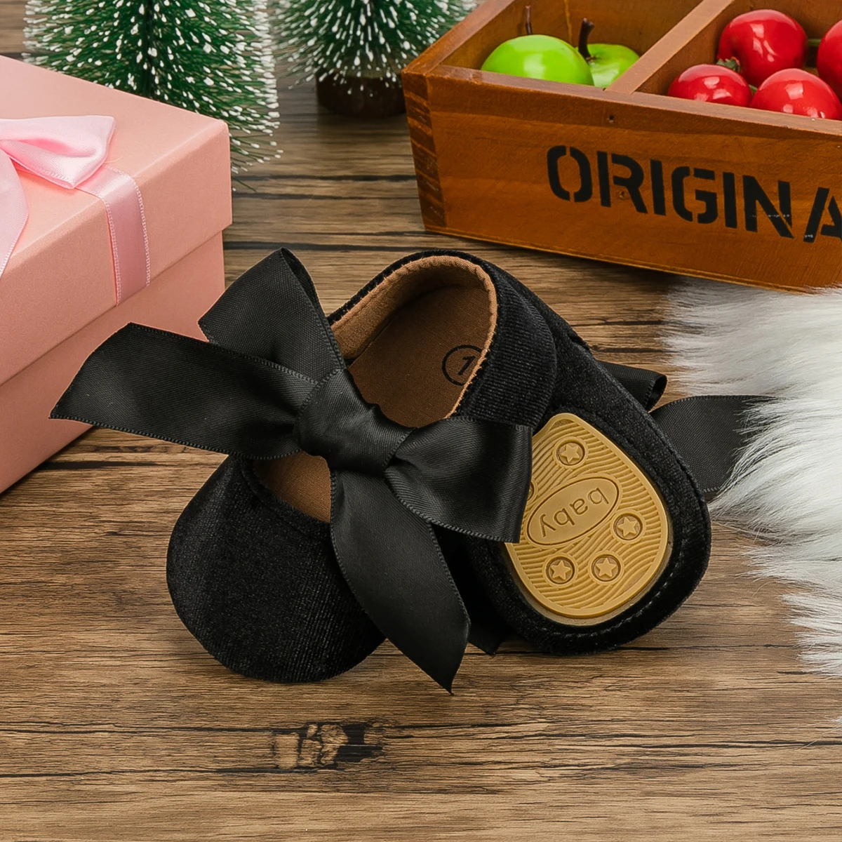 KIDSUN-zapatos de princesa antideslizantes para bebés y niñas, zapatos planos de goma de algodón con suela suave y lazo para primeros pasos, recién