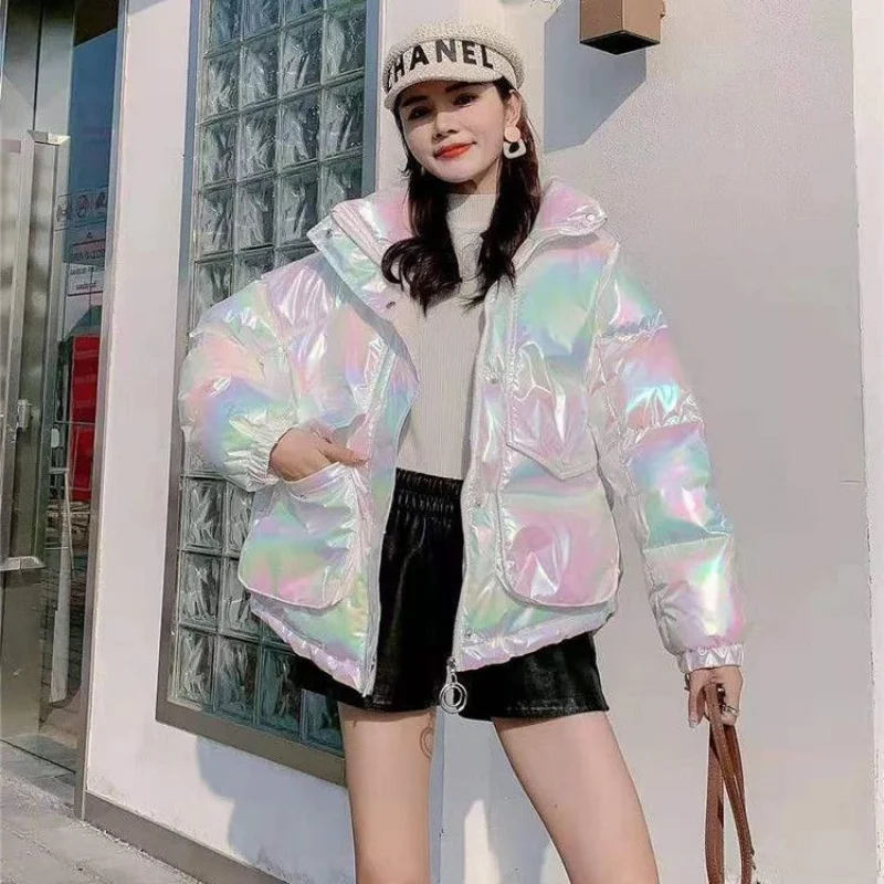 

2023 Winter Women's Jacket High Quality Bright Colors Insulated Puffy Coats Collar Fluorescent Color Parka Loose Outwear Female