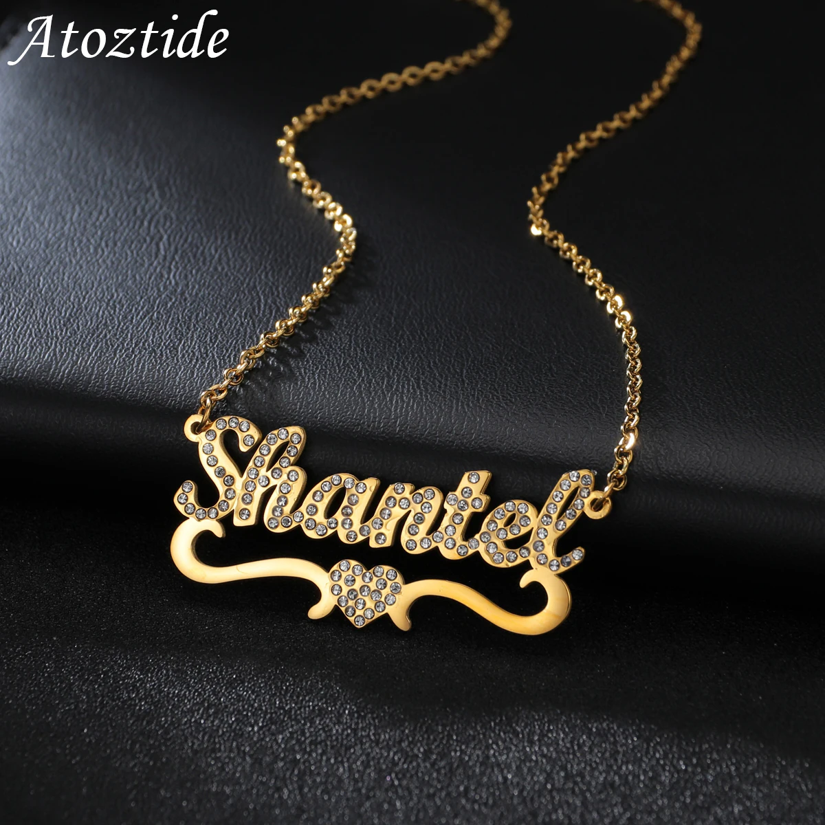 Atoztide Fashion Custom Personalized Name Stainless Steel Necklaces Heart Letters Zircon Pendant for Women Jewelry Dropshipping