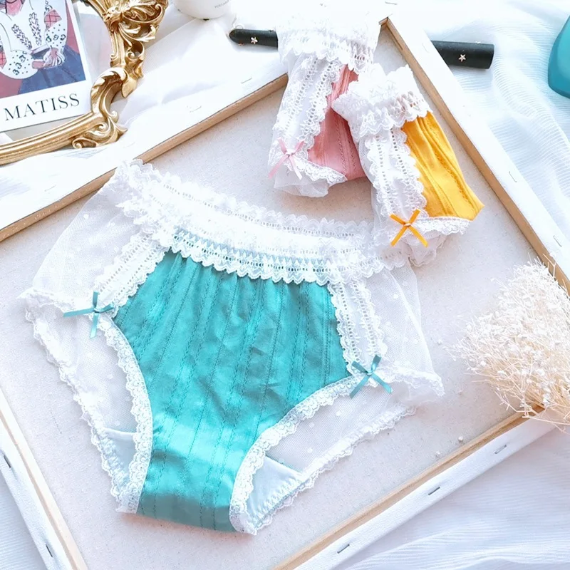 Large Size Cute Bow Cotton Panties Ladies Thin Comfortable Lace Briefs High Quality Pretty Student Kawaii Sexy Lace Underwear 89