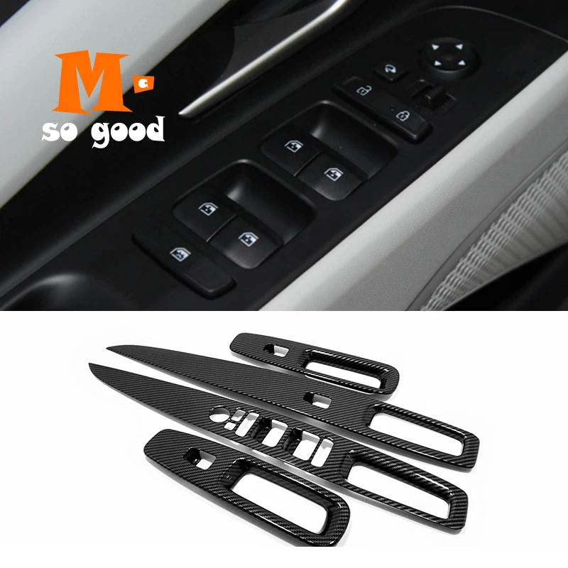 

ABS Carbon 4pcs for Hyundai Elantra 2020 2021 Car armrest Door Window Glass Lift switch button control frame styling accessories