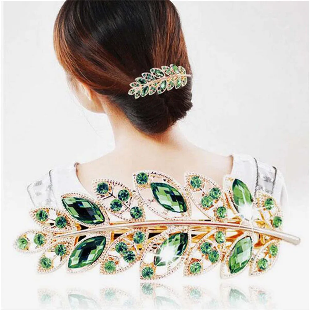 1 PC Beauty Women Fashion Hair Clip Creative Leaf Crystal Alloy Rhinestone Barrette Hairpin Headband Korean Hair Accessories