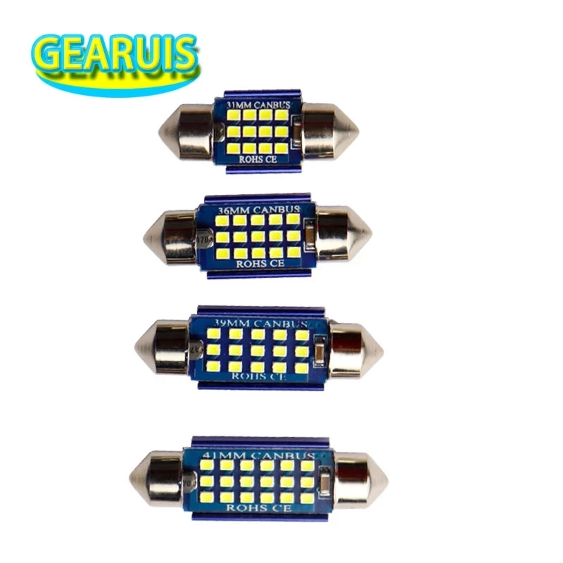 

100pcs Festoon 31mm 36mm 39mm 41mm 15 smd 2016 LED 0.2A C5W Auto Light Car Interior Dome Lamp Reading Bulbs White 12V