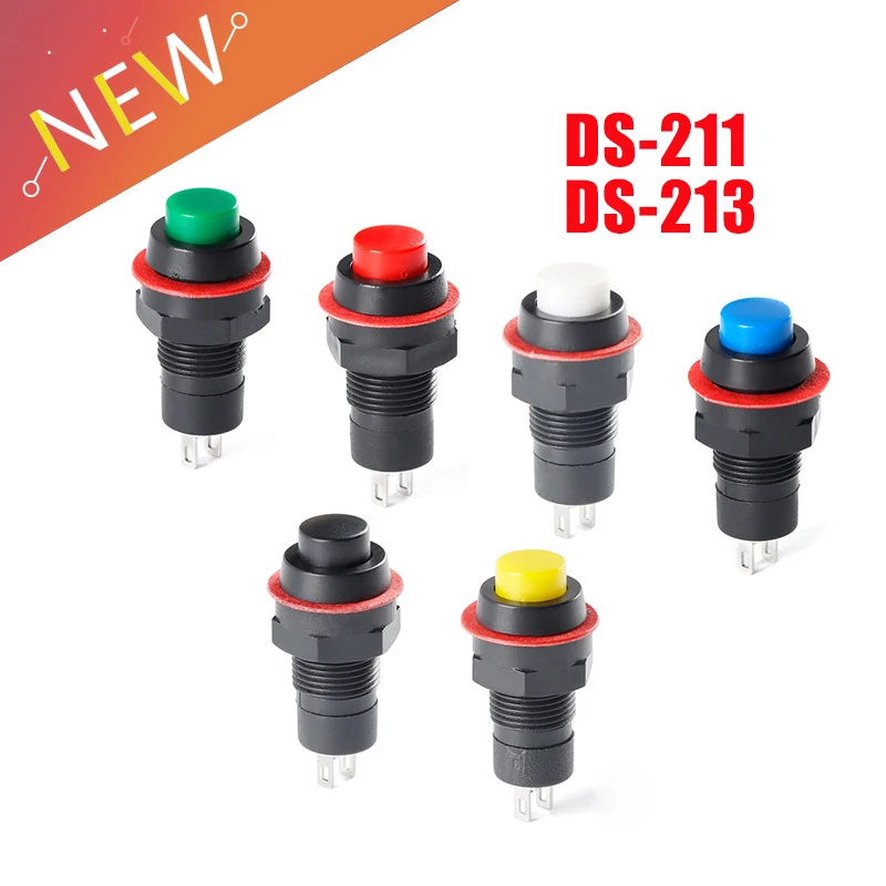 5pcs DS-211 DS-213 Push Button Switch 10mm Momentary / Self Locking Round Button Switch DS211 DS213 miniature