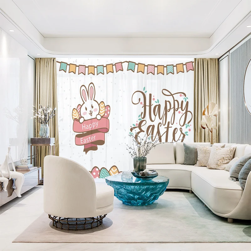 

Custom Chiffon Curtain Window Drape for Nursery Kids Children Living Room Hare Rabbits Heart