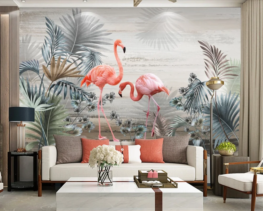 

Фотообои на стену, с рисунком листьев, цветов и птиц, водонепроницаемая, 8D, ручная роспись