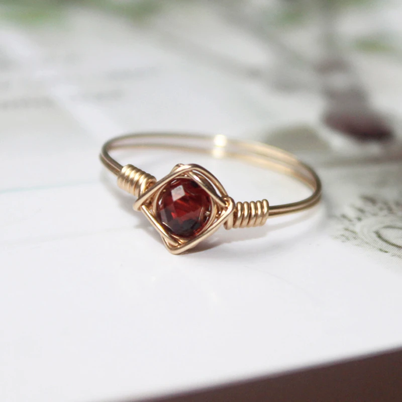 14K Gold Filled Birthstone Ring Natural Garnet Jewelry Handmade  Knuckle Ring Mujer Boho Bague Femme Minimalism Boho Rings