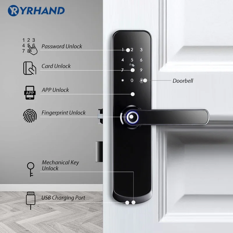 X6 Yrhand Electronic Lock Waterproof Biometric Fingerprint Door Locks Bluetooth Digital Keypad Door Lock TTlock App Smart Lock