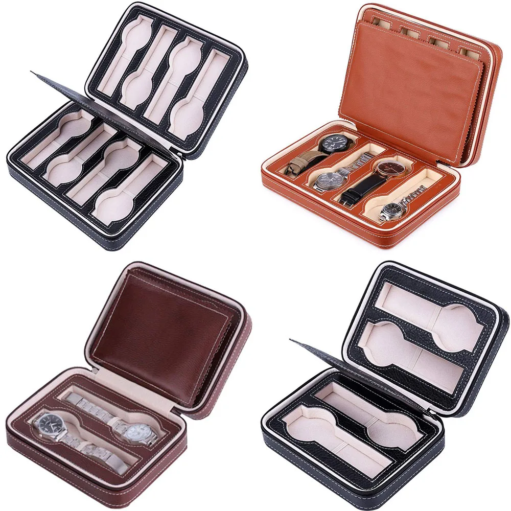 

8 Grids Watch Travel Case Gift For Men Women Portable Zippered Watch Display Box Organizer Faux Leather Portable Watches Holder