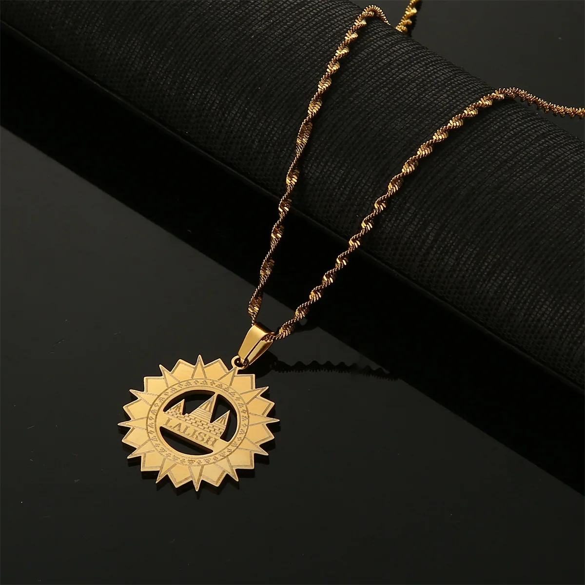 Stainless Steel Fashion Lalish Pendant Necklace Gold Color Yezidi Faith Pilgrimage Chain Jewelry