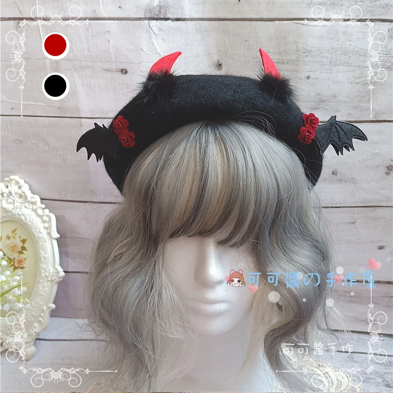 Beret Dark KILL Demon BAT Wing Lolita Baked Cake Hat Black Wine Hat Women Beret