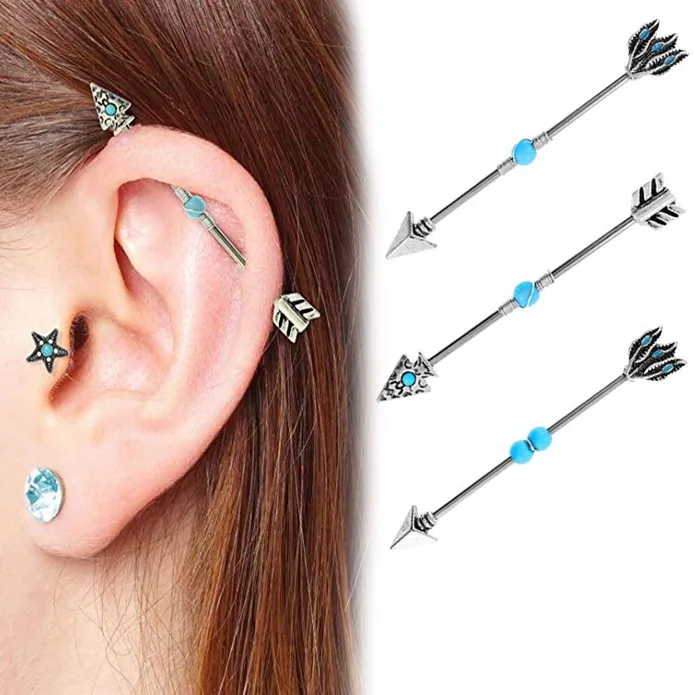 1Pc 14G Surgical Steell Arrow Industrial Barbell Bar Helix Ear Piercing  Ear Ring Body Piercing Jewellery