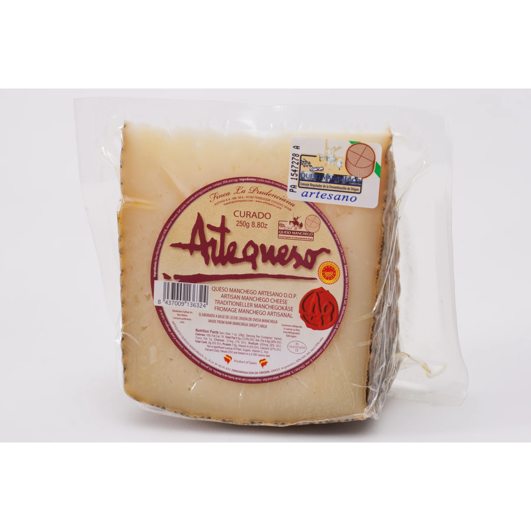 Manchego cheese artisan cured D.O.P. -Artecheese-piece 250 gr