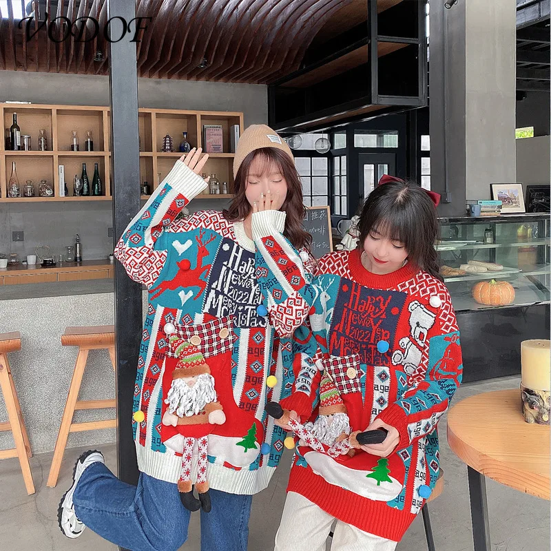 VODOF Christmas red long sleeve women casual sweater autumn winter Animal design female pullover Fashion knitted sweater tops