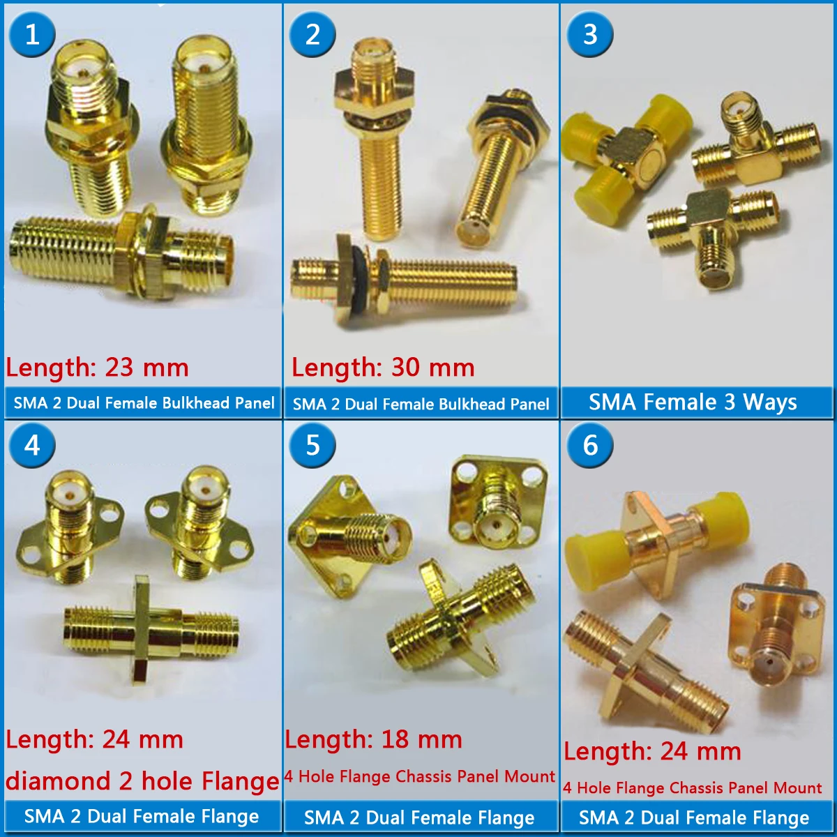 1X Pcs High-quality RF Connector Socket SMA Female To SMA Female With 2 hole 4 hole Flange O-ring Bulkhead Panel Mount Brass