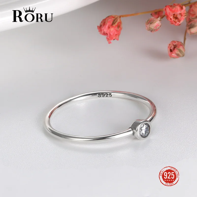 Real 100% 925 Sterling Silver Simple Basic Clear Zirconia Finger Ring Minimalist Jewelry Gift Women Engagement Wedding Ring