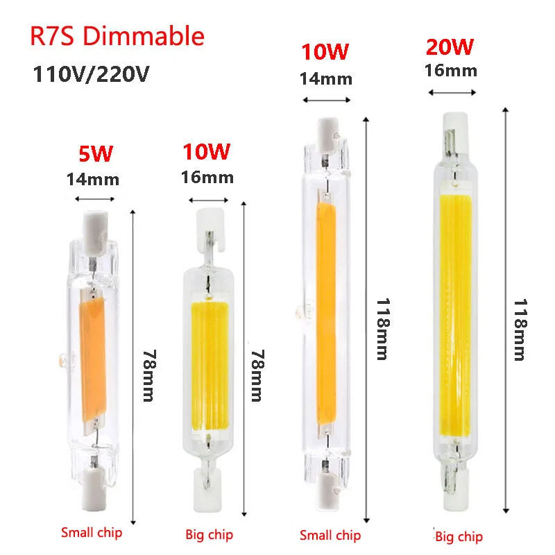 Imagem -02 - Led Cob Tubo de Vidro Spotlight Lâmpada R7s Floodlight Horizontal 110v 220v 189 mm 118 mm 78 mm 30w 20w 4000k 3000k 6000k Novo 10 Peças