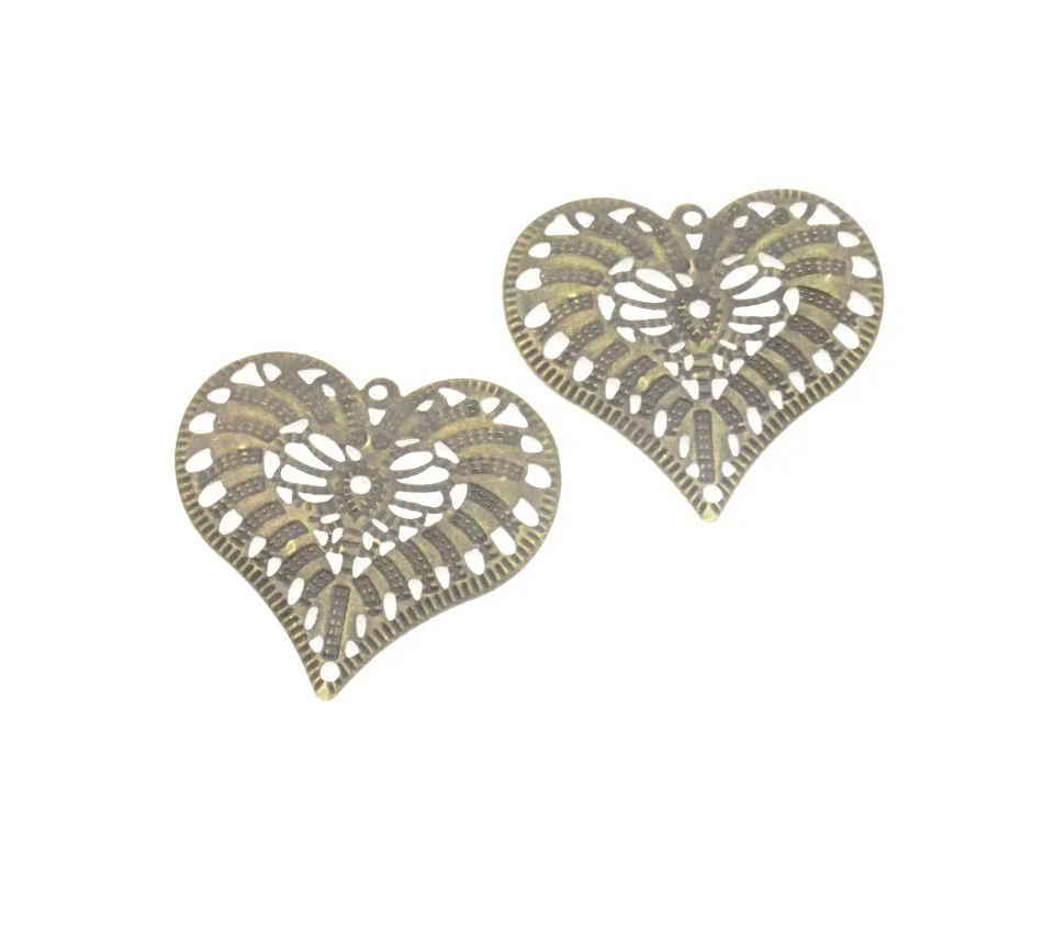 

Free shipping Retail 5Pcs Antique Bronze Filigree Heart Pendants Wraps Connnector Embellishments Gift Decoration DIY 4x4.3cm