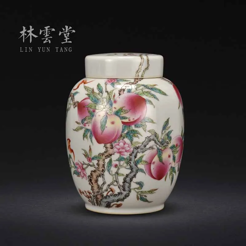 hand-painted pastel live red peach tea sealed cans of jingdezhen ceramic decorative POTS furnishing articles by hand