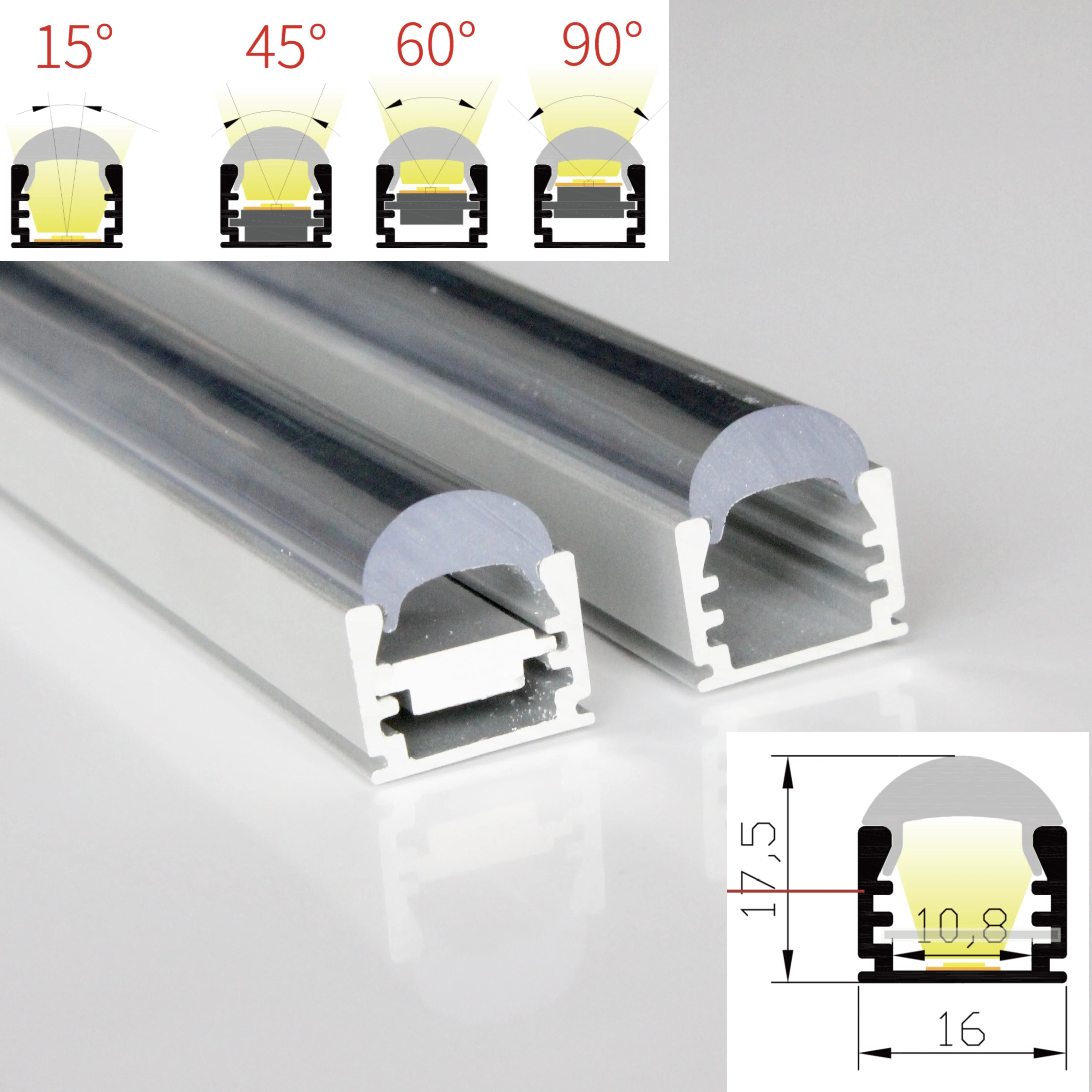12meter (12pcs) a lot, 1m per piece anodized aluminum profile for led flexible strips light with 15, 24, 60, 90degree lens