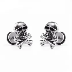 1 pcs For Men's Jewelry Earrings Studs Retro Style Gothic Skull Pirate Skull Motorcycle Titanium Steel Earring Body Piercing