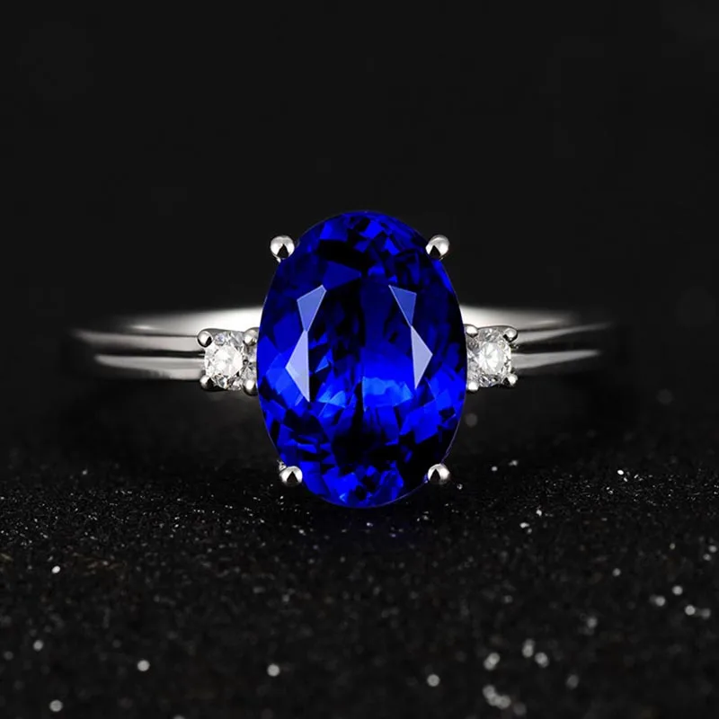Cellacity classic Sapphire Silver  Ring with oval green/pink/blue gemstone adjust size luxury silver jewelry gift for woman