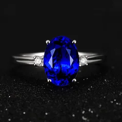 Cellacity classic Sapphire Silver Ring with oval green/pink/blue gemstone adjust size luxury silver jewelry gift for woman