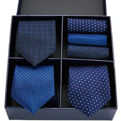 Corbatas de seda con embalaje de caja de regalo para hombres, conjunto de pañuelo de 3 estilos, corbata roja Formal para boda, corbata de negocios, novedad
