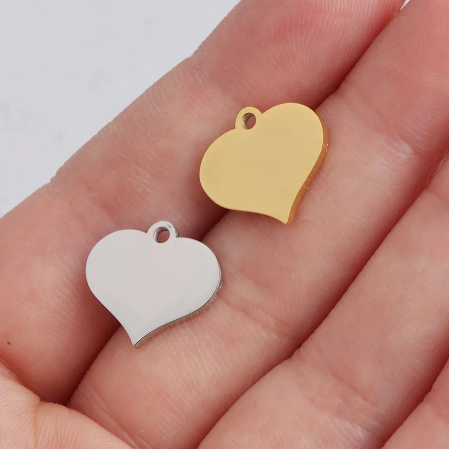 50pc 13*14mm Heart Charms Stainless Steel Mirror Polished Love Heart Charm Stamp For Women DIY Handmade Jewelry Wholesale