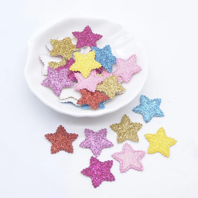 100Pcs 20mm Mixed Glitter Leather Star Shape Appliques for DIY Clothes Crafts Sewing Supplies Headwear Hat Decor Accessories