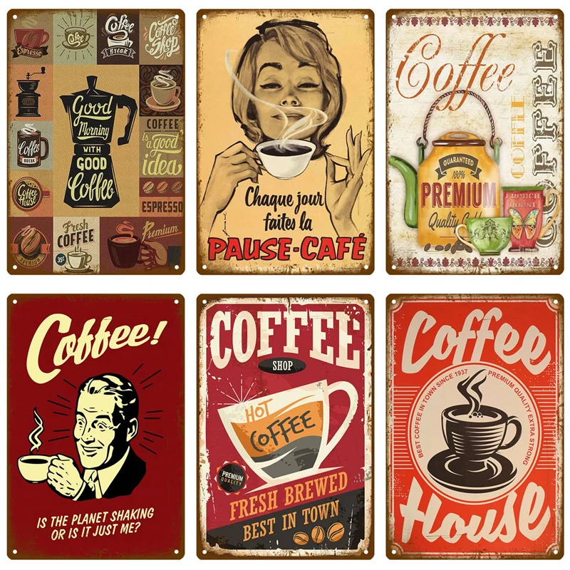 Café retro estanho cartaz de parede do vintage cartaz de metal placa de parede decorativa placa de cozinha metal decoração do vintage acessórios
