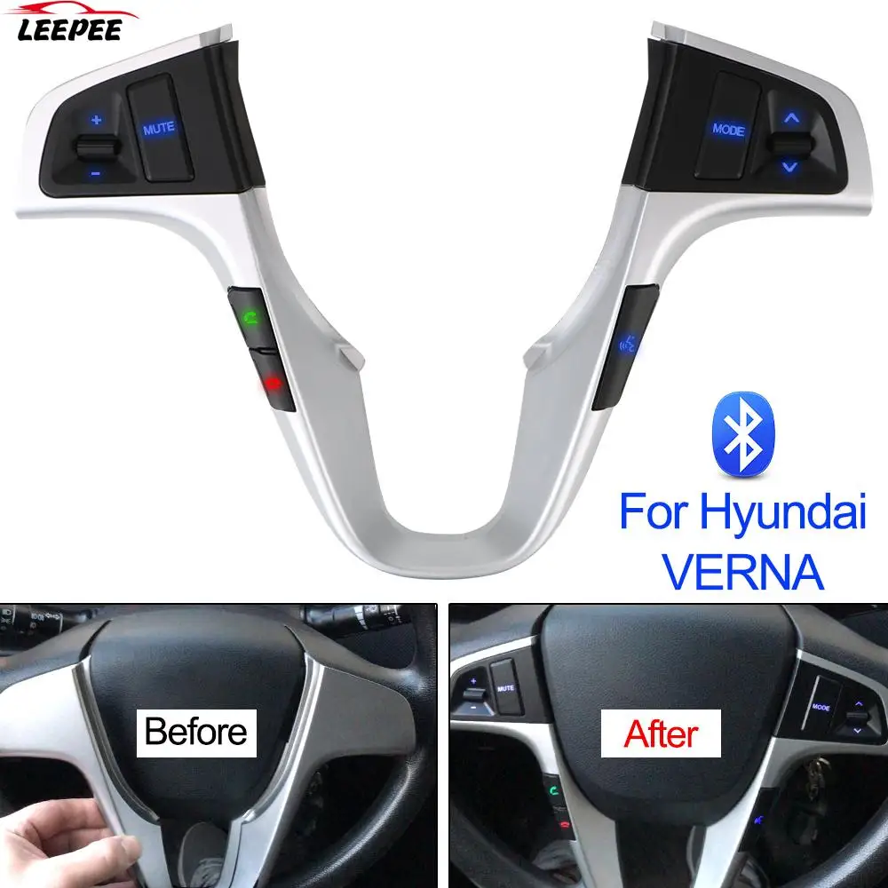 

Car Steering Wheel Button Bluetooth Switch Audio Radio Volume Control Blue LED Backlight Accessories For Hyundai VERNA SOLARIS