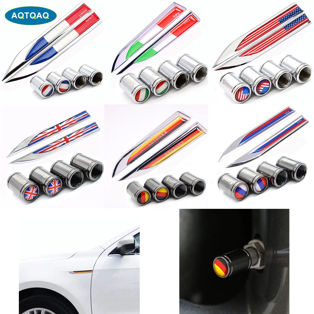 

1Set Car 3D Flag Emblem Badge Decals Sticker and Valve Caps for JEEP BMW Dodge Mercedes Benz Chrysler Honda