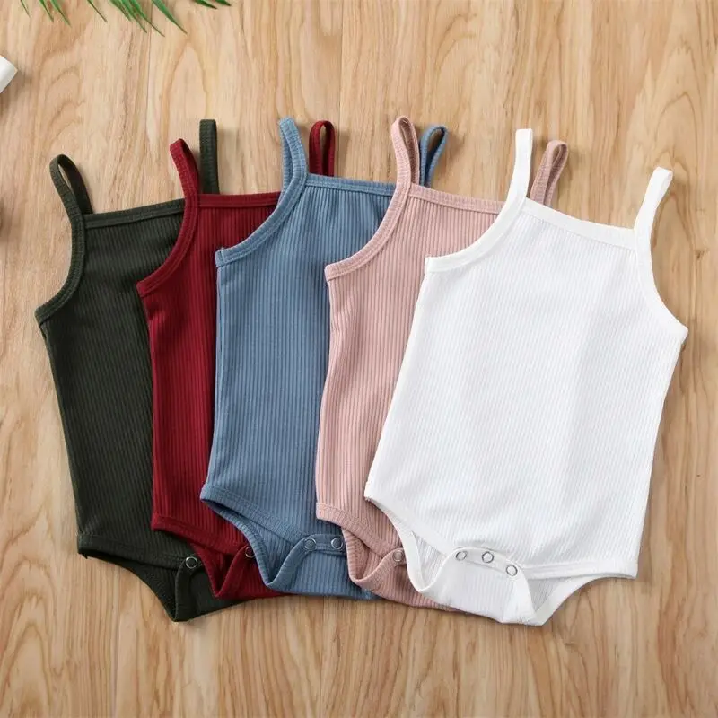 Newborn Baby Girl Summer Solid Bodysuits Sling Casual Baby Bodysuits Jumpsuit Outfit Clothes