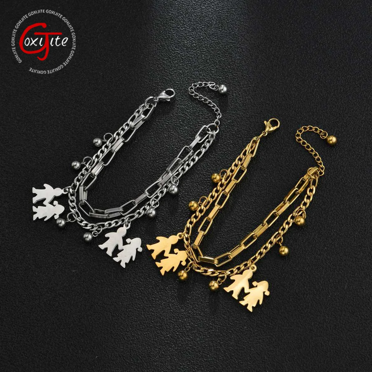 Goxijite Classic Double Layer Women Bracelet Boy Girl Pendant Charm Bracelets NK chain Beaded Hand Bracelets Jewelry