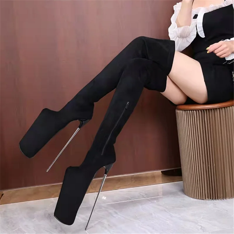 New Women's High Quality Net Red Over The Knee Boots Sexy Shoes Woman Transgender 30CM 20cm 22CM Metal High Heels Large Size