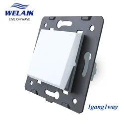 WELAIK EU Light Wall-Switch-DIY Parts-Push-Button 1Gang-1Way  Without Crystal-Glass-Panel 220V 5A 45*45mm A711W