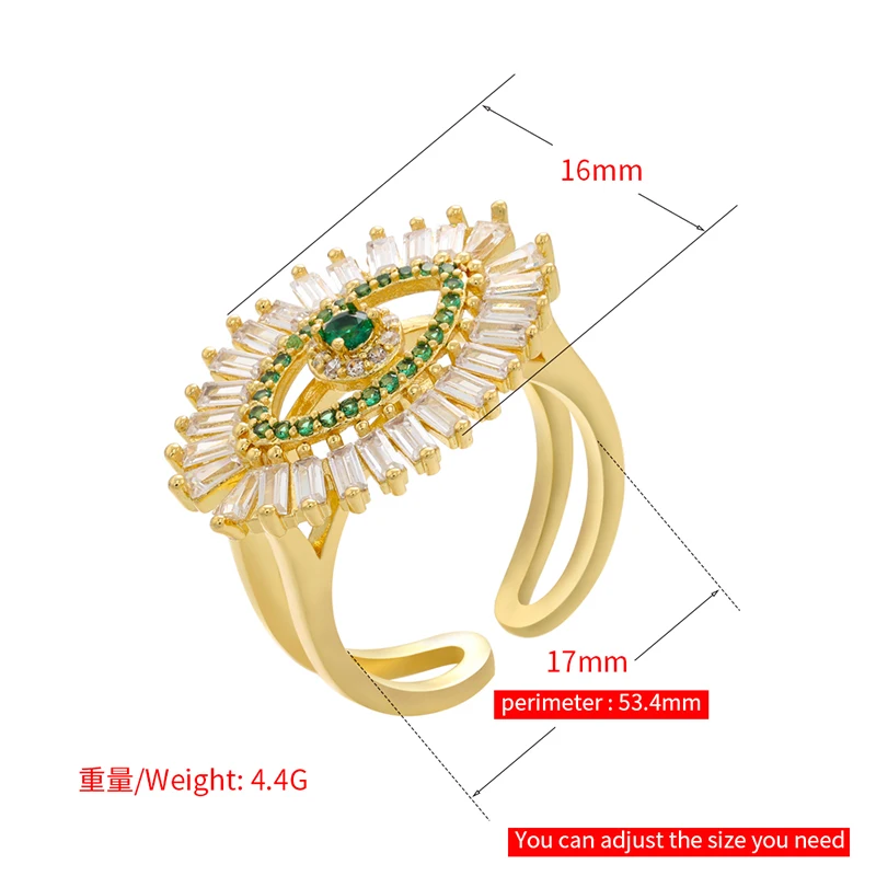 ZHUKOU Gold Color Evil Eye Rings For Women Vintage Boho Crystal Knuckle open Ring Female Party Jewelry wholesale VJ121