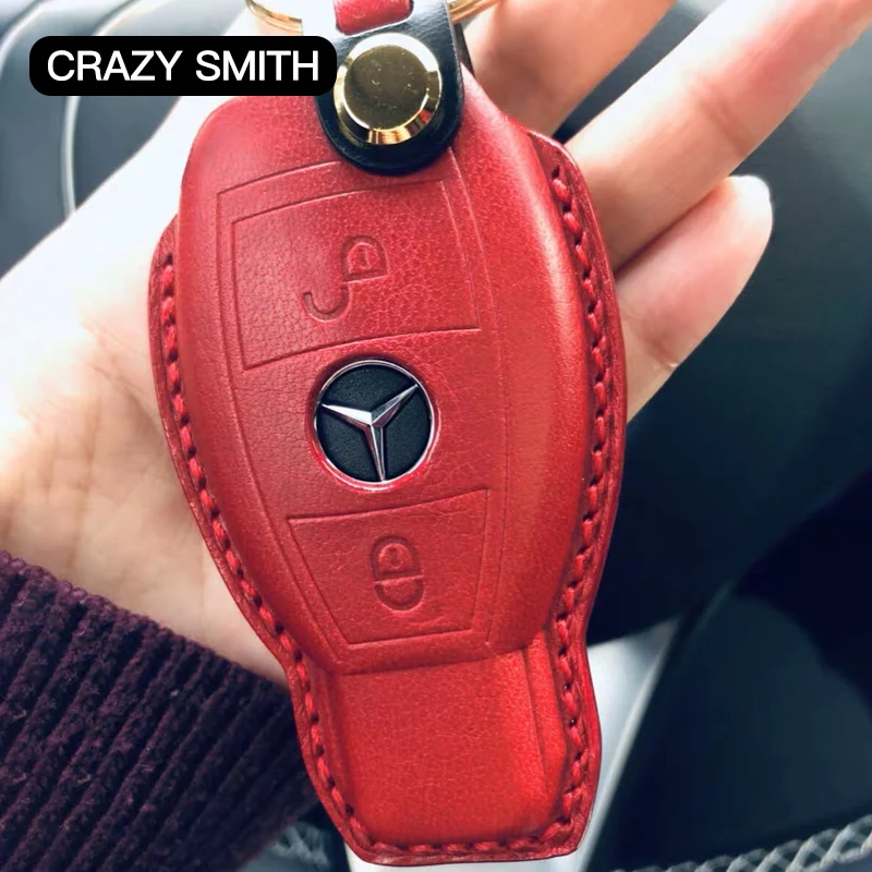 

Crazy Smith High Grade Car Key Cover for Benz C200/GLA/glc/GLE/S Full Grain Genuine Leather High Quality Gifts Brown Green Red