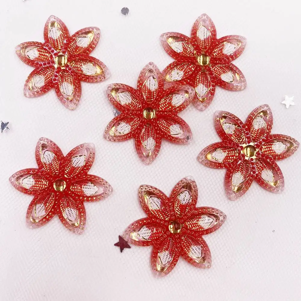 New 10Pcs Resin Shiny Colorful Flower Flatback Rhinestone Scrapbook 2 Hole Wedding  Applique DIY Ornaments Craft SH34