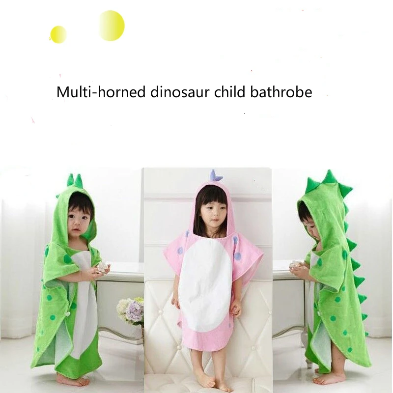 Healthy Soft Infant Baby Hooded Bathrobe Cartoon Dinosaur Poncho Hooded Children Bath Kid Beach Towel Bathrobe Breathable Pajama