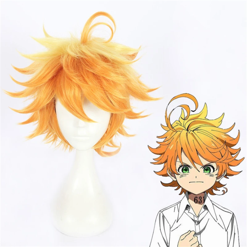 40cm Anime The Promised Neverland Emma Ray Norman Wig Cosplay Playing Short Golden Yellow Hair Halloween 1:1 Wigs