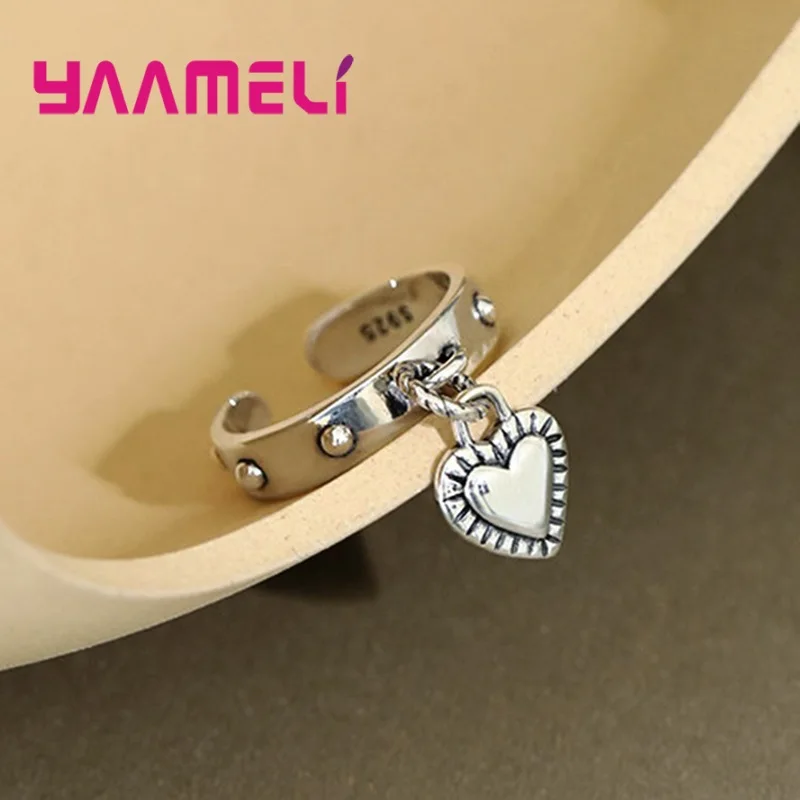 925 Sterling Zilver Steampunk Hart Verstelbare Engagement Ring Voor Vrouwen Meisjes Beste Vriend Gift Mode-sieraden Groothandel