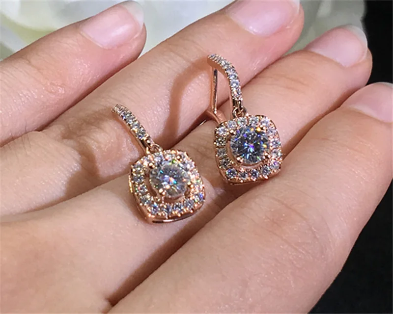 18K rose Gold earring A pair of earring 1CT D Color Moissanite Earrings For Women 002