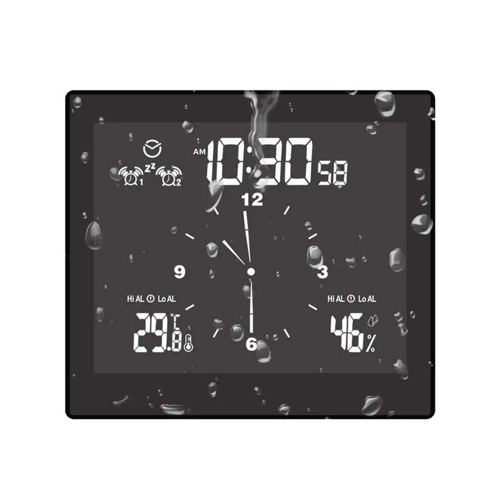 Digital Clock Waterproof Bathroom Wall Clock Shower Suction Wall Stand Alarm Timer Temperature Humidity Alarm Meter