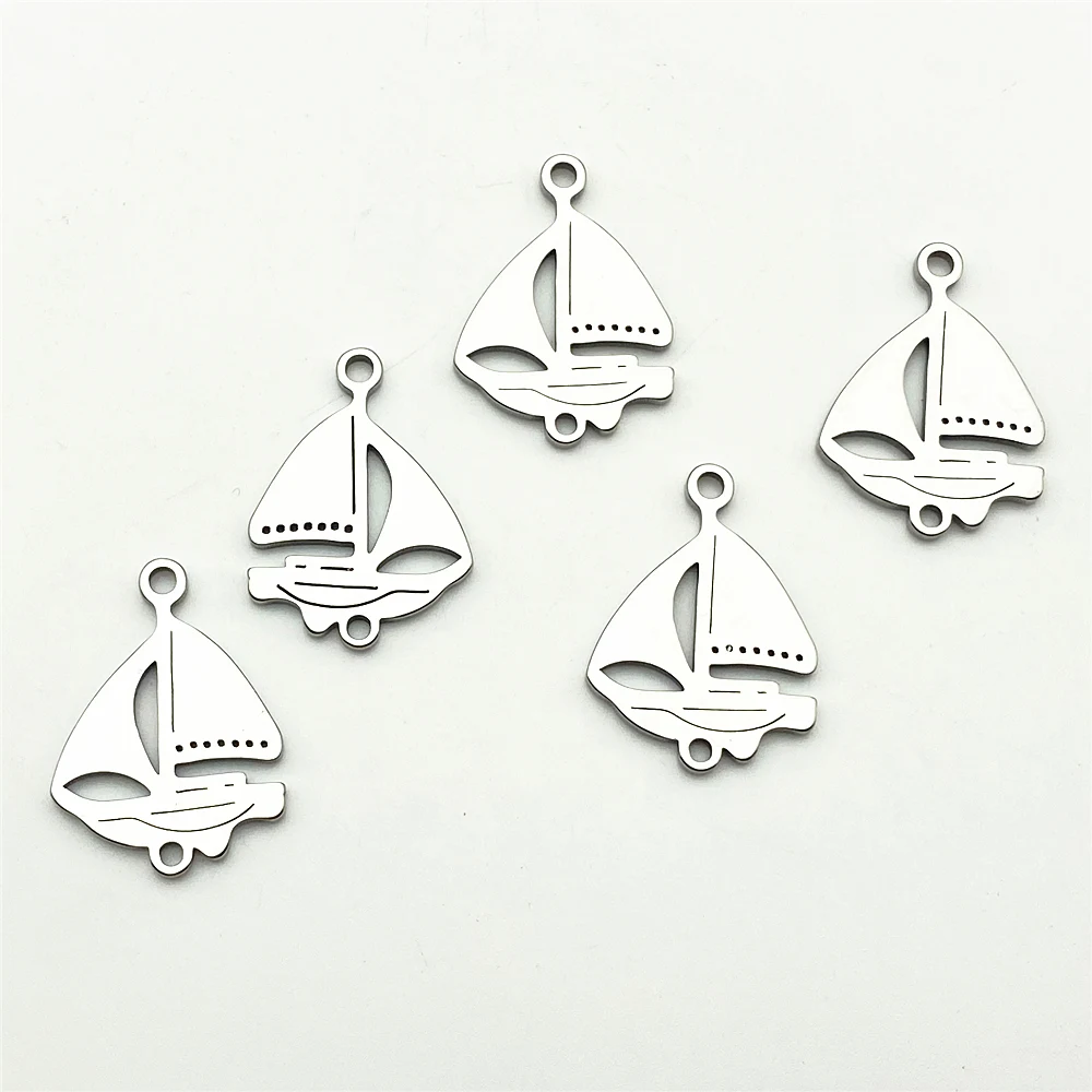 sailing Boat Charm 5pcs Connector Stainless Steel 2side pattern ocean sailboat Connectors Jewelry Handmade Diy Jewelry Make