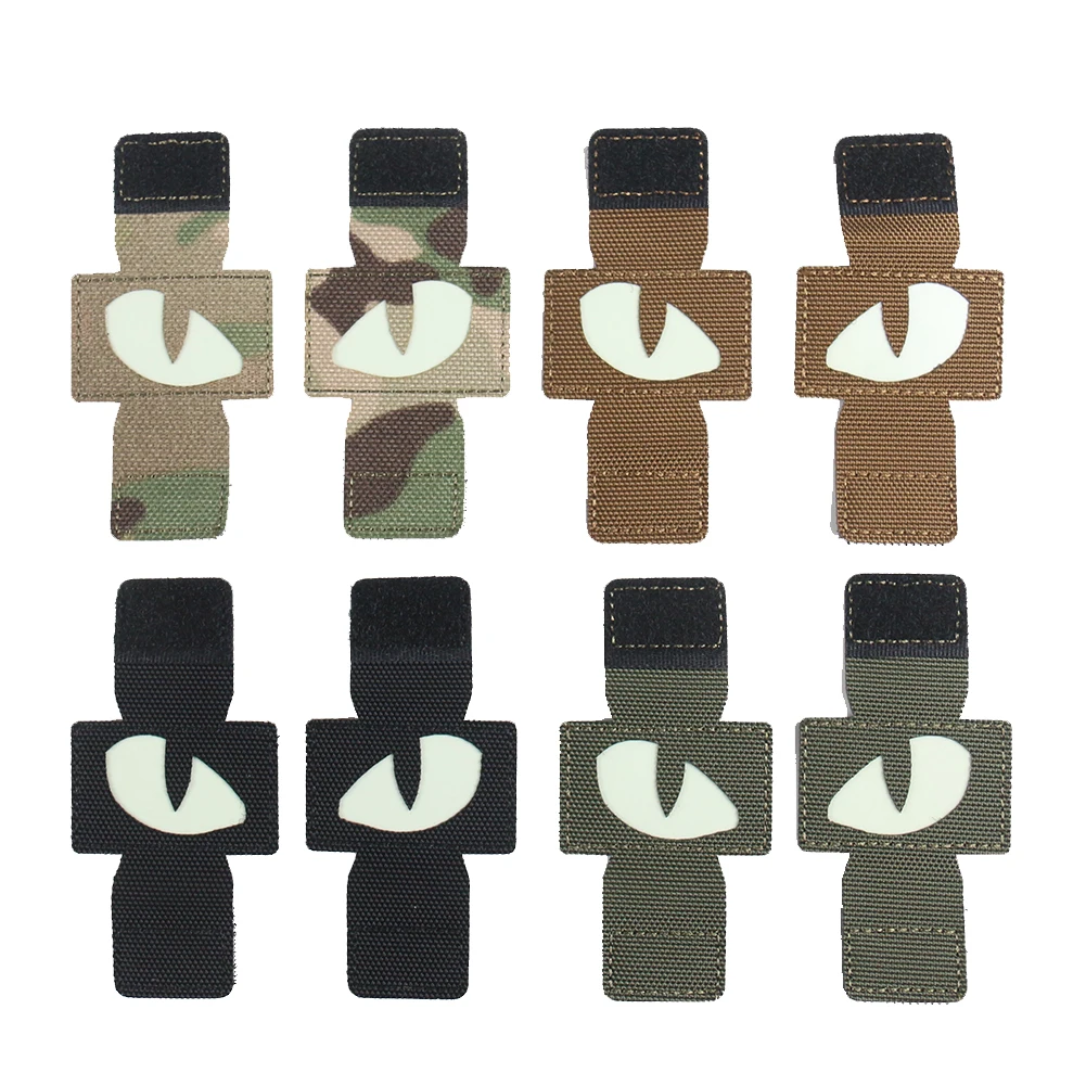 1 Pair Reflective Cat Eye Tactical Patch Hook Fasteners Military Combat Glow In Dark Tag Applique Badge Tactical Helmet Backpack
