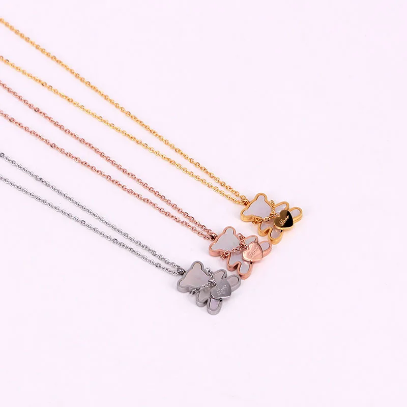 YUN RUO Lovely Little Heart Bear Pendant Necklace Rose Gold Titanium Steel Jewelry Woman Gift Not Change Color Drop Shipping