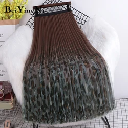 Beiyingni 2025 Women's Vintage High Waist A Line Pleated Long Skirts Leopard Printed Casual Streetwear Harajuku Skirt Female